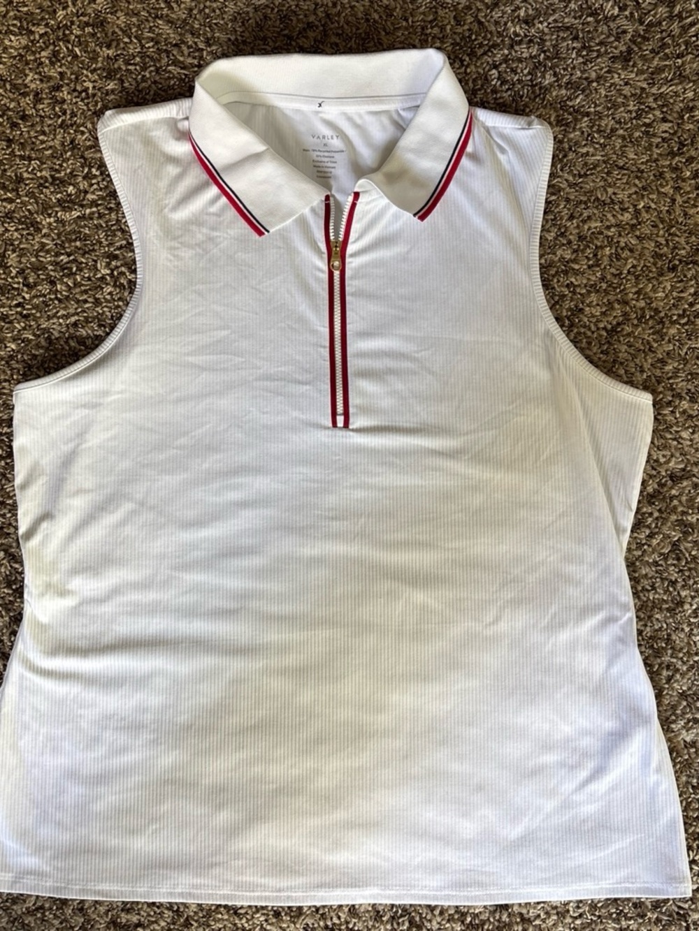 Varley White Sleeveless Zip Polo with Red Trim